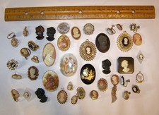 41 PC Vintage Jewelry CAMEO Lot For Arts Crafts Glass Lucite Plastic Shell 1928+
