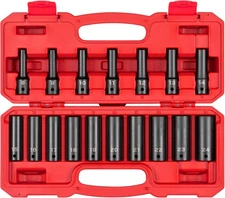 TEKTON 1/2 Inch Drive Deep 12-Point Impact Socket Set17-Piece (8-24 mm) SID92339