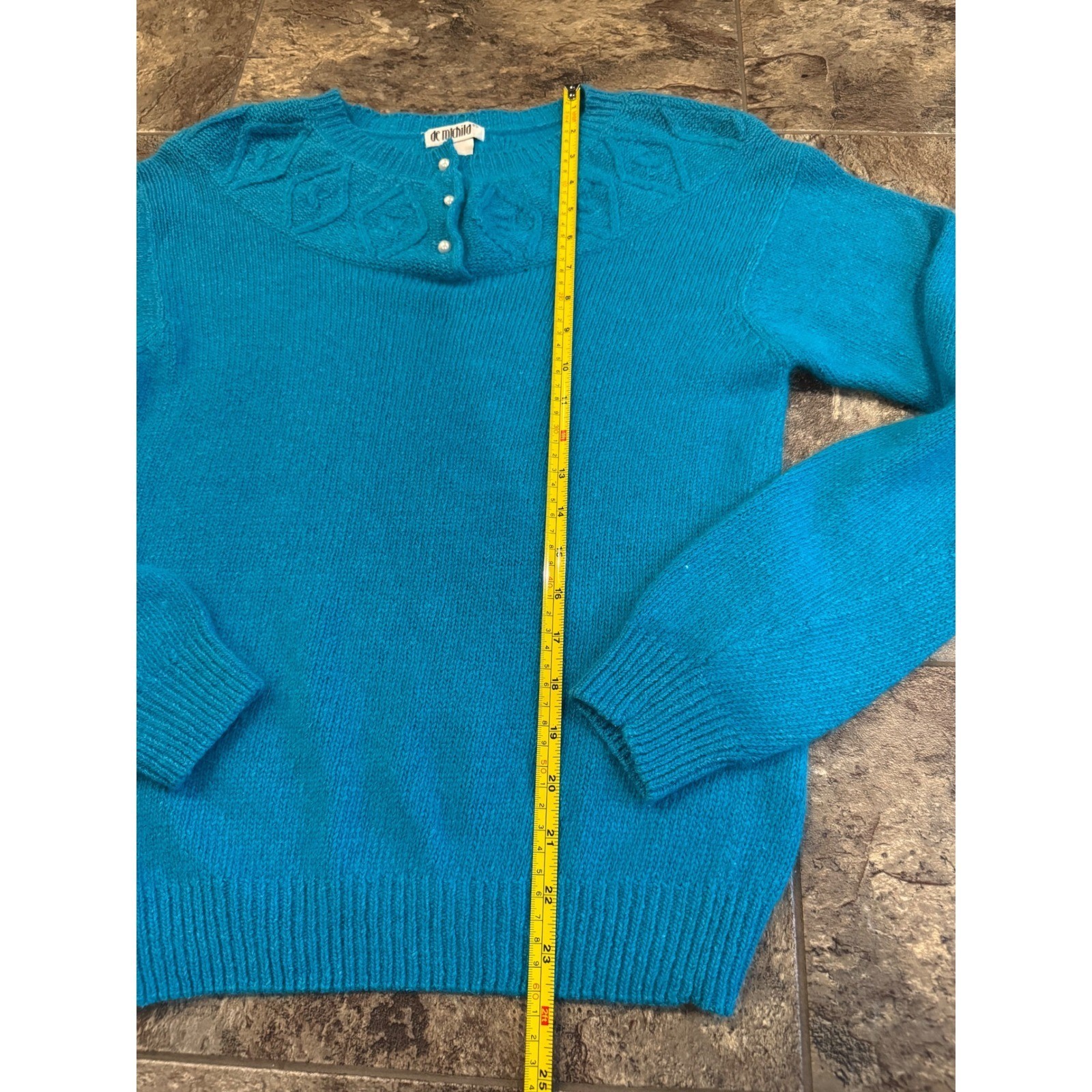 De Rothschild Blue Silk Nylon Angora Rabbit Hair Blend Cable Knit Sweater S