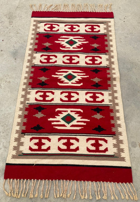 Antique Handwoven Navajo Ganado Geometric Native American Floor Rug 134x64 cm