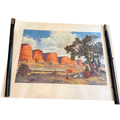 1955 Original ATSF Santa Fe The Red Cliffs of Western New Mexico Print by Heinze