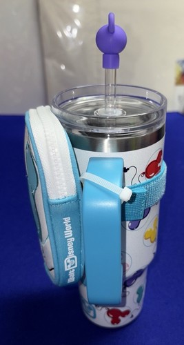 2025 Disney Parks Mickey Balloon Sipper Cup with Straw and Zippered Pouch NEW - Picture 2 of 9