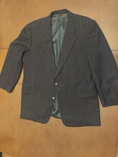 46R Vintage Walter Morton Navy Blue Wide Striped 2pc Suit Jacket Pants W40 X L28