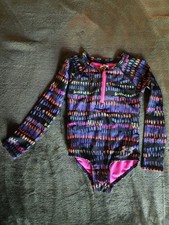 Under Armour Girls Size 4 One-Piece Swimsuit Long Sleeve Half Zip Abstract Multi