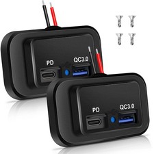 2PCS 12V/24V RV USB Outlet 48W, Dual PD3.0 Type-C USB C PD3.0 QC3.0 2P