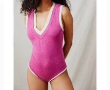 Free People Cozy Girl Sleeveless Tank Bodysuit Dragonfruit Pink Size Large