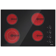 IsEasy 30" Built-in Electric Cooktop 6400W Ceramic 4 Burners Timer Touch Control