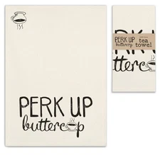 PERK UP BUTTERCUP Kitchen Tea Towel by CTW Home Collection - Black on Natural