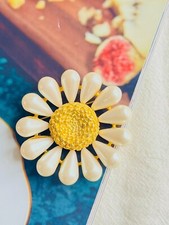 Givenchy Vintage Large Round Openwork Petal Pearls White Daisy Flower, Brooch