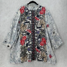 CITRON Santa Monica 100% Silk Tunic Blouse Asian Floral 3X Wearable Art READ