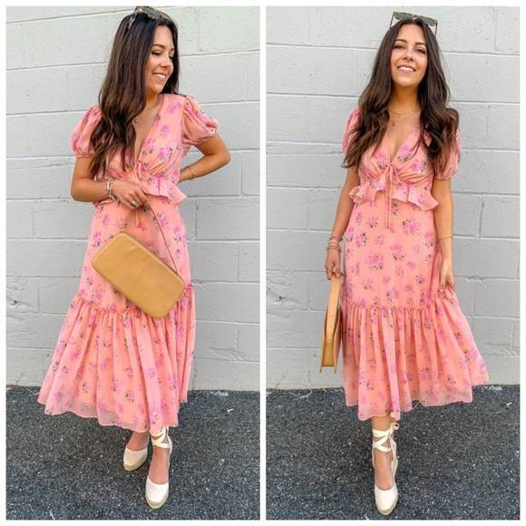 LoveShackFancy X Target Fleur Floral Pink Melon Midi Dress 4