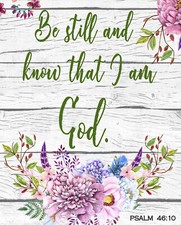 Religious Floral Bible Panel Fabric Psalm 46:10 35.5"X44" Digital Cotton David