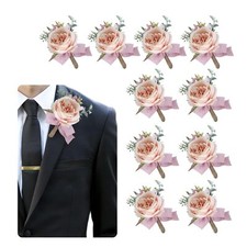 Light Pink Boutonniere for Men Weddings Set of 10 Artificial Flowers Boutonni...