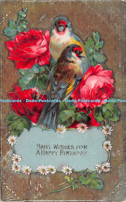 R515500 Many Wishes for a Happy Birthday Roses and two birds Serie 36