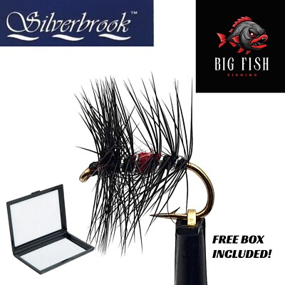 12x Silverbrook Bibio Forellenfliege - Trockenfliege - Fliegenfischen Größe 12/14/16 + GRATIS BOX