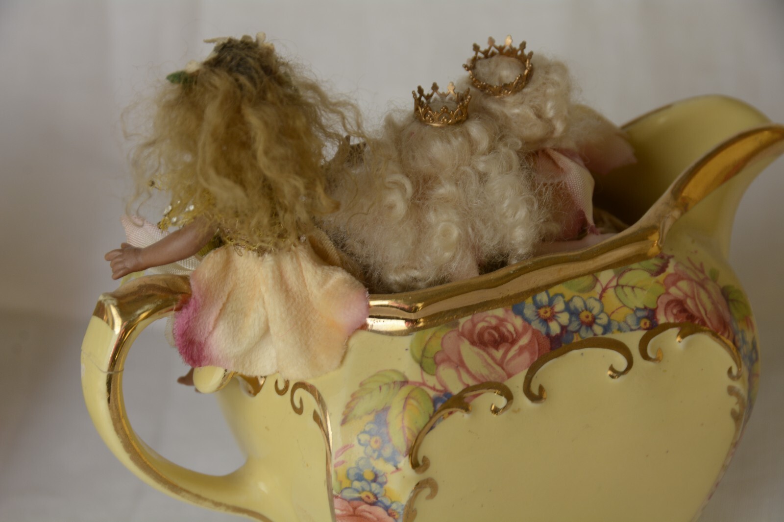 Susan Snodgrass & Stephanie Blythe Fairies on an antique tea set. eBay