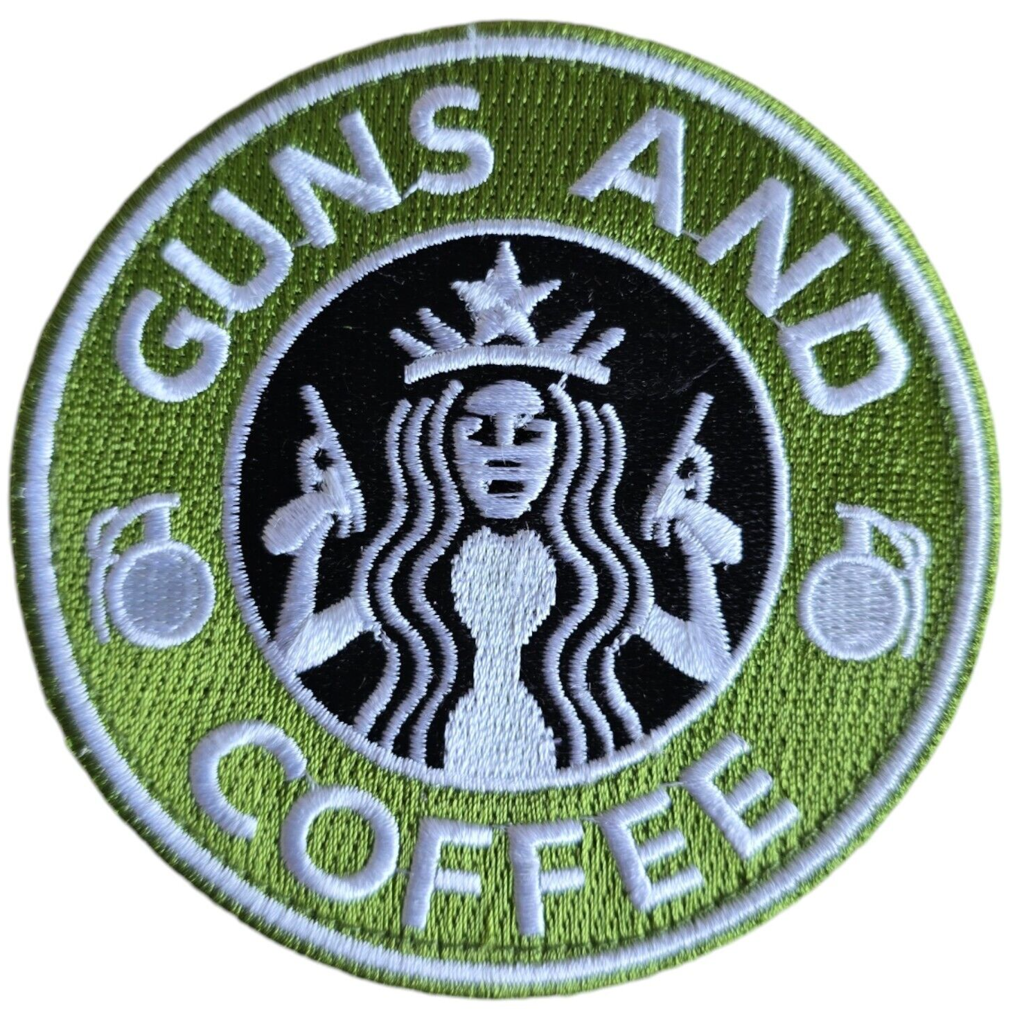 STARBUCKS GUNS AND COFFEE GRENADE LIGHT GREEN TACTICAL HOOK MORALE PATCH