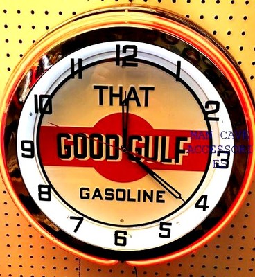 18" That GOOD GULF Gasoline Gas Station Sign Double Neon Clock No Nox ...