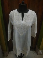L 42" HANDMADE HANDLOOM 100 COTTON ETHNIC KURTI CHIKAN EMBROIDERY KURTA TOP