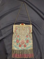 Vintage Hand Beaded Botanical Design French Evening Bag