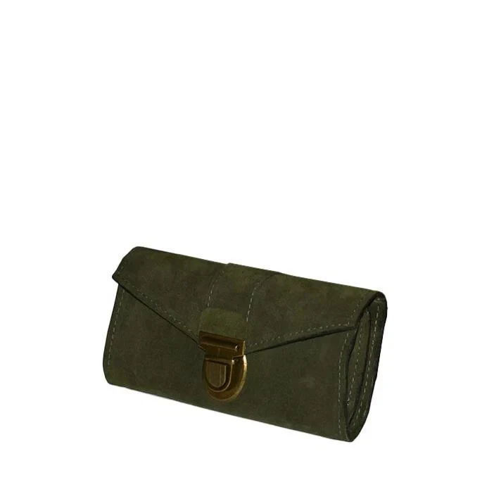 Olive Green Suede Leather Wallet – Classic Envelope Design - Image 4 of 4