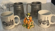2 John Deere Pewter Snowmobile Steins  2 Glass Mugs  Mary's Moo Moo Wagon 725641