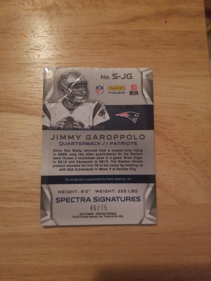 2015 SPECTRA JIMMY GAROPPOLO AUTO #46/75 SPECTA SIGNATURES 49ERS Card Read !!! - Image 2 of 3