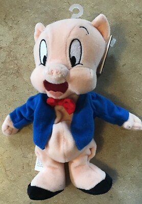 WARNER BROTHERS STUDIO STORE Porky Pig 9'' PLUSH BEAN BAG VINTAGE 1998  NWT 