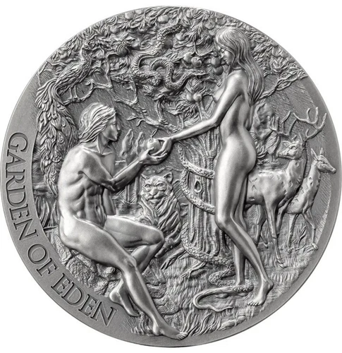 2 OZ .999 PURE SILVER PROOF 2023 GARDEN OF EDEN CAMEROON ROUND COIN GIRL ART