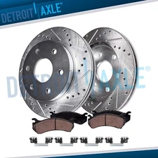 4pc Rear Drilled Rotors Brake Pads for Chevy Silverado GMC Sierra 1500 Escalade