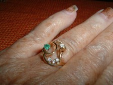 Genuine Diamond And Emerald Strell Unique Ring 14K Gold Fine Jewelry size 7.5
