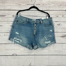 Kancan Shorts Womens 31 Blue Denim Jean Distressed Frayed hem Button Fly NEW