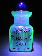 Sal de baño azul manganeso artes decorativas frasco botella brilla UV365 uranio brillo