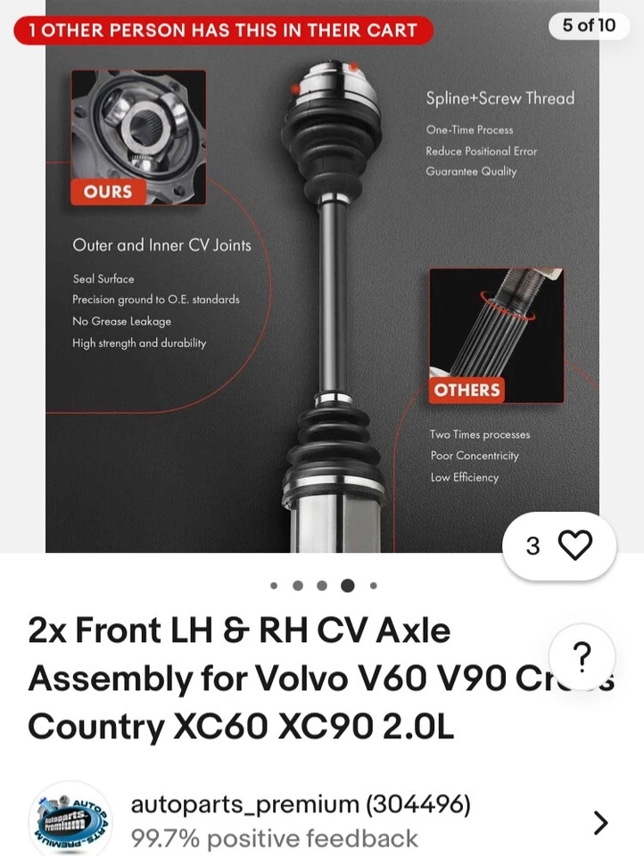 2x Conjunto de eje delantero derecho y derecho CV para Volvo V60 V90 Cross Country XC60 XC90 2,0 L Foto 4 de 4