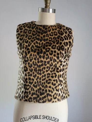 VINTAGE 60's LEOPARD PRINT FAUX FUR SLEEVELESS TOP Excellent Condition