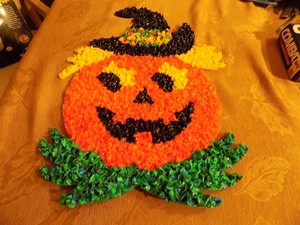 Vintage Melted Plastic Popcorn Decoration Halloween Pumpkin Jack O