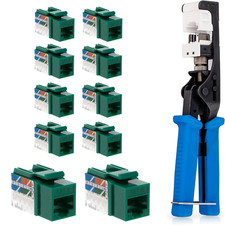Punch Down Tool with Cat6 RJ45 Keystone Jack Green 45-Degree Network Set Kit