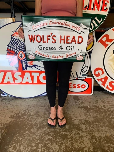Antique Vintage Old Style Sign Wolfs Head Motor Oil Made USA