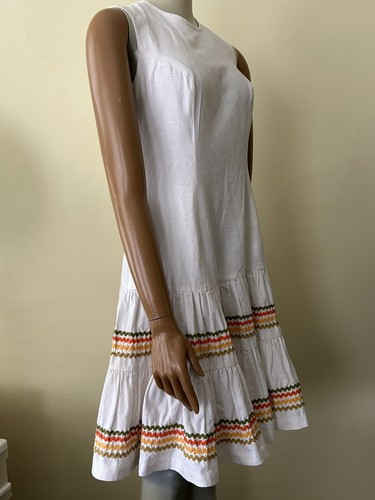 Vtg 50’s Dress White Cotton Drop Waist Ric Rac Sleeveless Edith Flagg S/M Sash - Picture 5 of 14