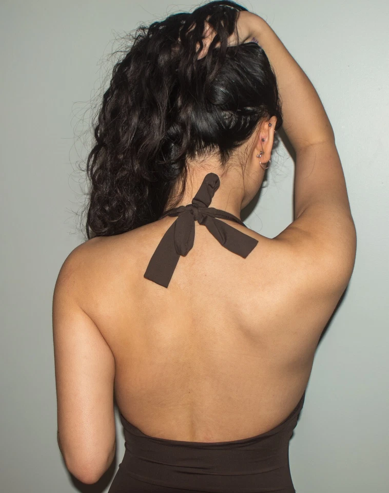 Traje de baño halter DKNY marrón liso 1 pieza talla 6 Foto 4 de 4