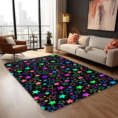 Neon Stars 5x7 Area Rugs,Rainbow Glitter Washable Area Rug for Living Room So...