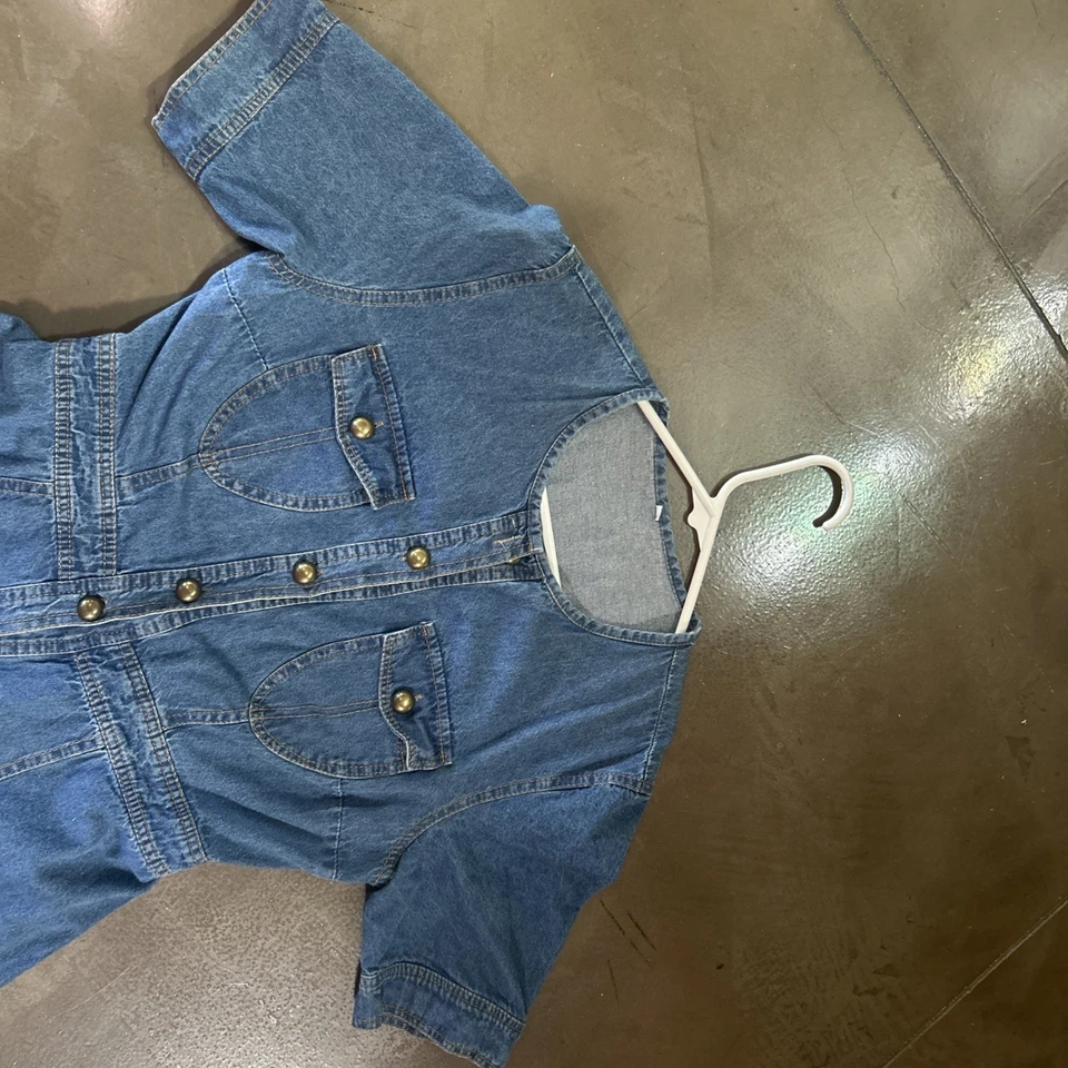 Camisa vaquera retro vintage Y2K años 90 manga corta vestido botón delantero talla M Foto 2 de 4