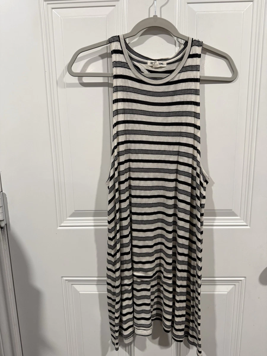billabong black and white striped dress BILLABONG Straight Round Striped Dress Black & White Pockets Size XS