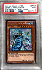 Yugioh Card 1st Ed General Raiho of the Ice Barrier SCR PSA 9, HA04-EN025 2011