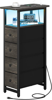 Slim LED Nightstand with Charging Station for Small Spaces