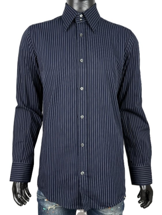 Dolce Gabbana Camicia Uomo 40 ML Cotone Blu Righe Made in Italy Manica Lunga