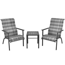 Patiojoy 3-Piece Wicker Furniture Set High Backrest Armrest Outdoor Grey