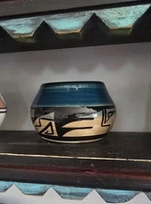 Native American Pottery UTE Mountain Tribe Art Bowl Ceramic Glazed Pot Signed 