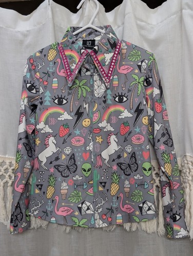Girls XS Lisa Nelle western shirt pleasure  horsemanship leadline Pink Gray