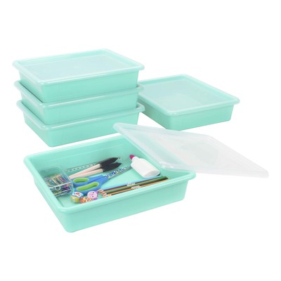 Letter Size Flat Storage Tray   Organizer Bin with Non-Snap Lid for Classroom...